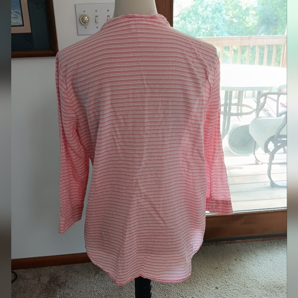 Grand & Greene Pink & White Stripe Button Down Long Sleeve Top Medium - Picture 3 of 4